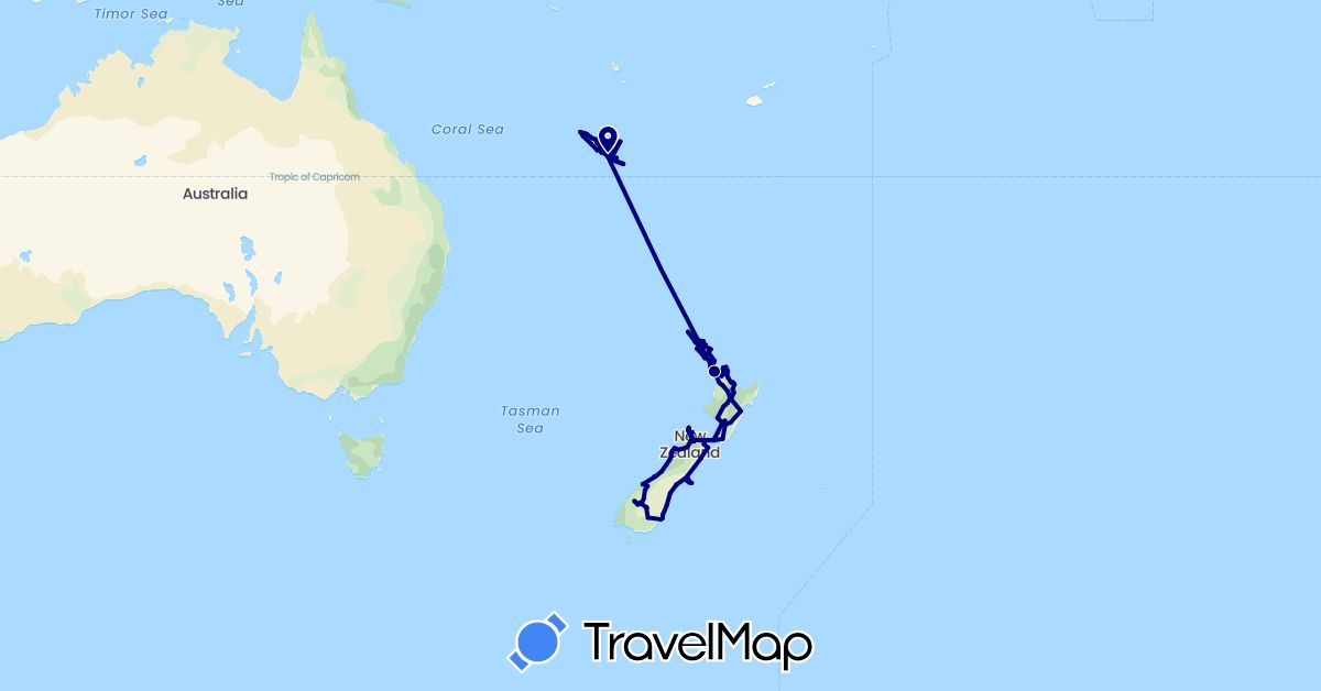 TravelMap itinerary: driving in New Caledonia, New Zealand (Oceania)